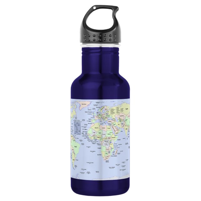 Pastel World Map With Country Names – Personalized 532 Ml Water Bottle (Front)