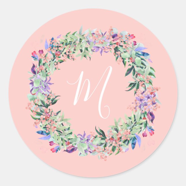 Pastel Wreath - Light Pink Classic Round Sticker (Front)