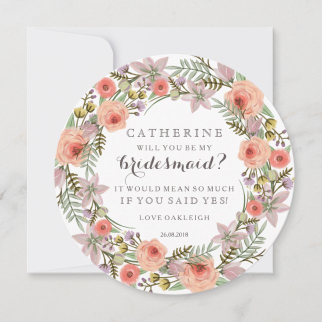 Pastel Wreath Will You Be My Bridesmaid Invitation (Front)