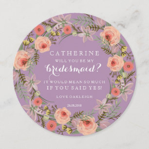 Pastel Wreath Will You Be My Bridesmaid Lilac Invitation