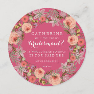 Pastel Wreath Will You Be My Bridesmaid   Pink Invitation