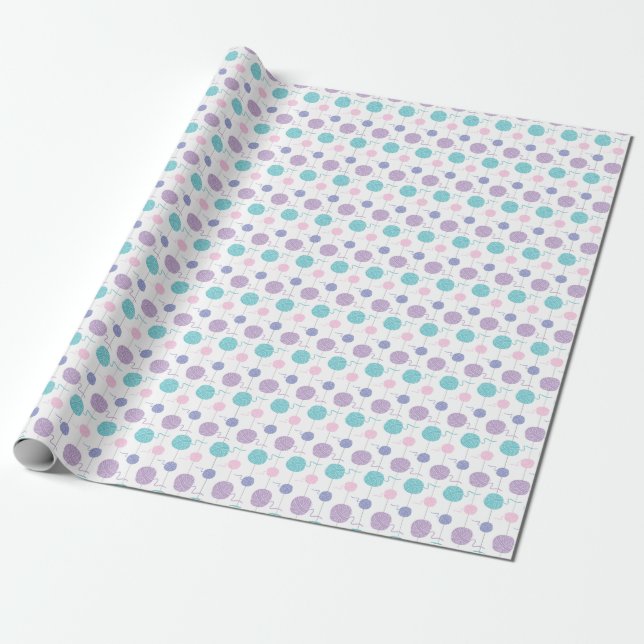 Pastel Yarn Ball String Pattern Wrapping Paper (Unrolled)
