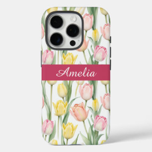 Pastel Yellow and Pink Tulips iPhone 16 Pro Case