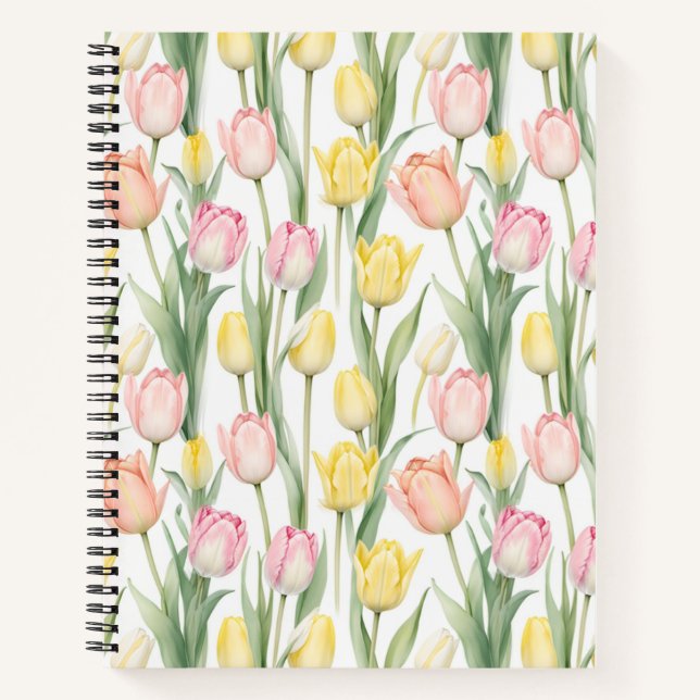 Pastel Yellow and Pink Tulips Notebook (Front)