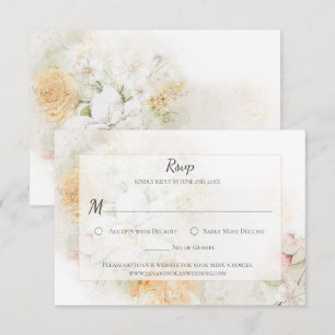 Pastel Yellow and Pink Watercolor Roses RSVP Card