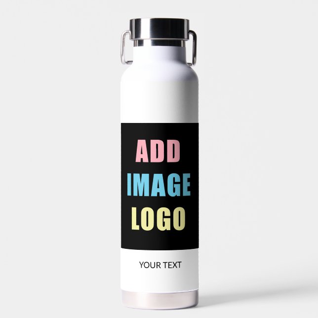 Pastel Yellow Customisable Business Logo | Photo  Water Bottle (Front)