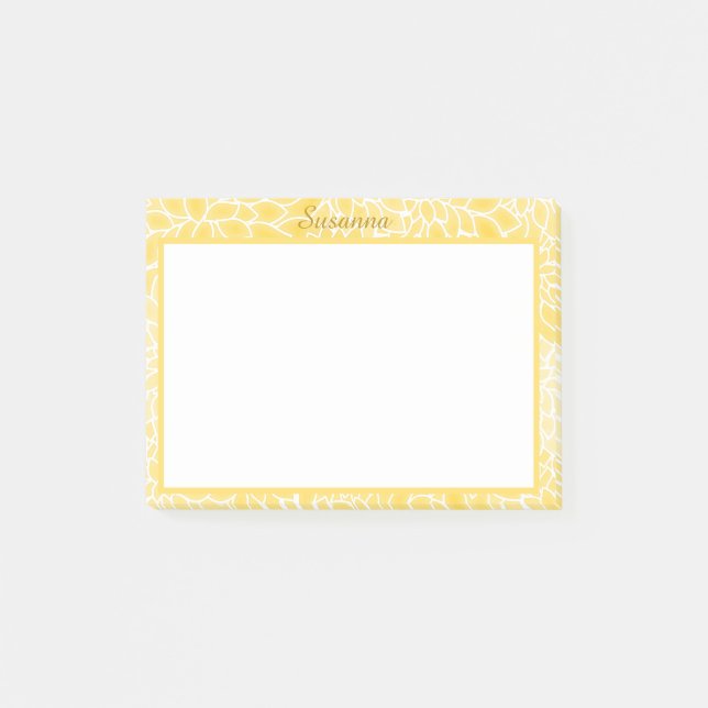 Pastel yellow dahlias personalised post-it notes (Front)