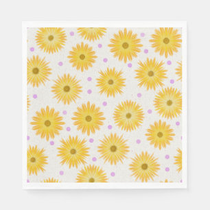 Pastel Yellow Daisy Dainty Purple Dot Hand Drawn Napkin