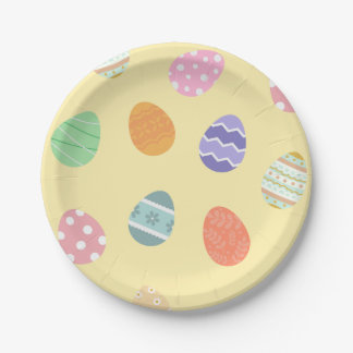 Pastel Yellow Easter Delight with Easter Eggs Paper Plate