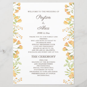 Pastel Yellow Floral 2-Sided Wedding Program Programme