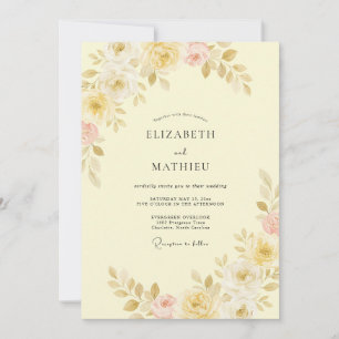 Pastel Yellow Floral Embrace Wedding Invitation