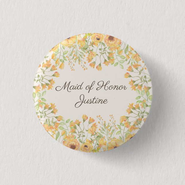 Pastel Yellow Flowers Maid of Honour 3 Cm Round Badge (Front)