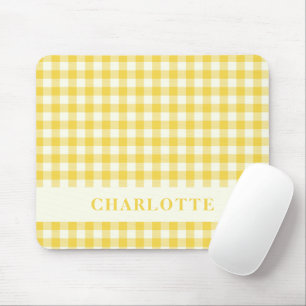 Pastel Yellow Gingham Buffalo Check Plaid Name  Mouse Mat