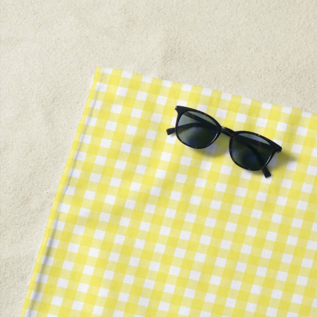 Pastel Yellow Gingham Pattern Beach Towel (In Situ)