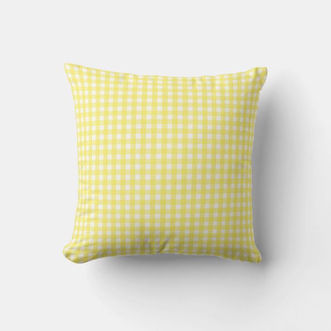 Pastel Yellow Gingham Pattern Cushion (Front)