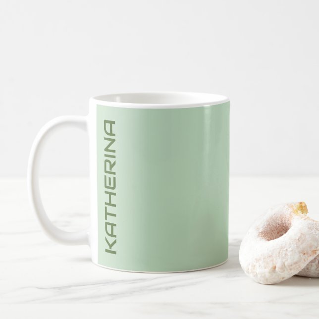Pastel Yellow Green Solid Colour Personalised  Coffee Mug (With Donut)