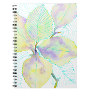 Pastel Yellow Green Watercolor Botanical Leaves Notebook