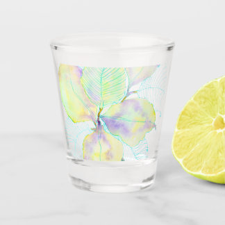 Pastel Yellow Green Watercolor Botanical Leaves Shot Glass