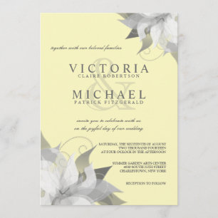 Pastel Yellow Grey Floral Wedding Invitations