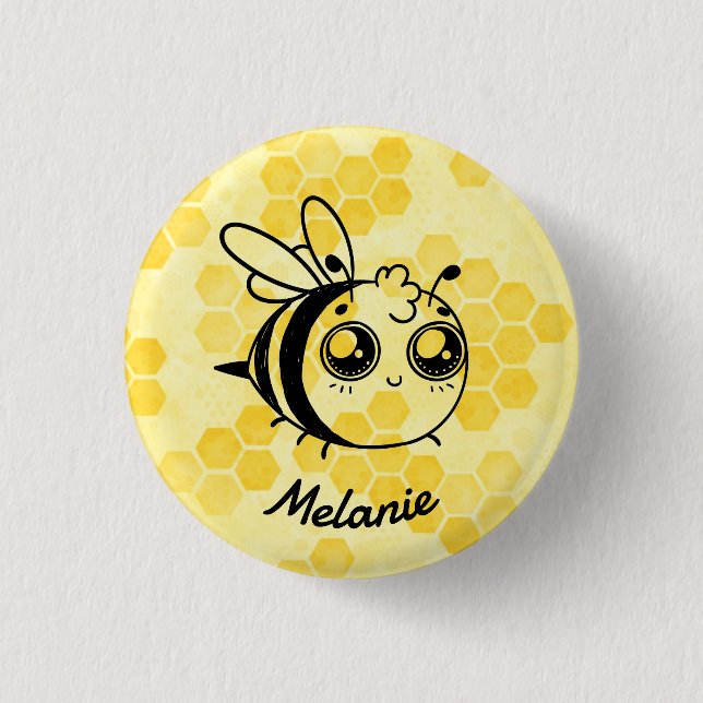 Pastel Yellow Honeycomb Cute Bee Personalised 3 Cm Round Badge (Front)