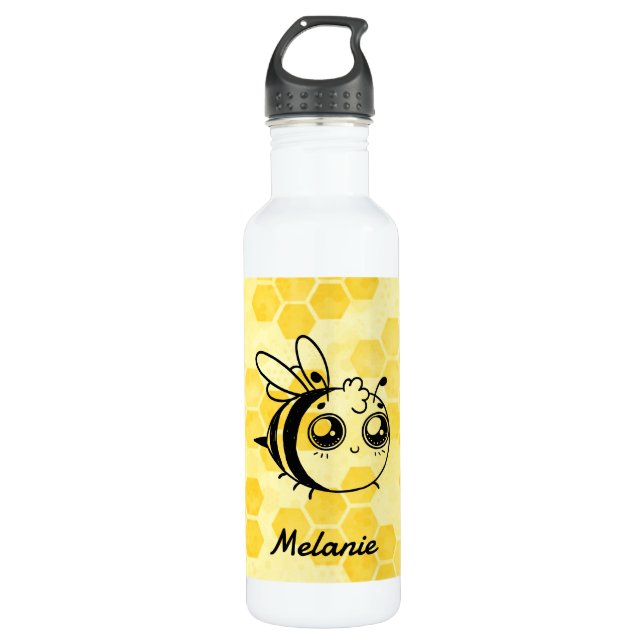 Pastel Yellow Honeycomb Cute Bee Personalised 710 Ml Water Bottle (Front)