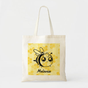 Pastel Yellow Honeycomb Cute Bee Personalised Tote Bag