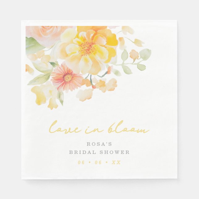 Pastel Yellow Love in Bloom Bridal Shower Napkin (Front)