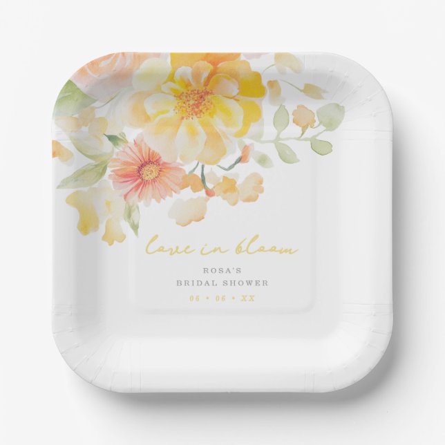 Pastel Yellow Love in Bloom Bridal Shower Paper Plate (Front)