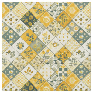 Pastel Yellow Patchwork Vintage Quilt Fabric