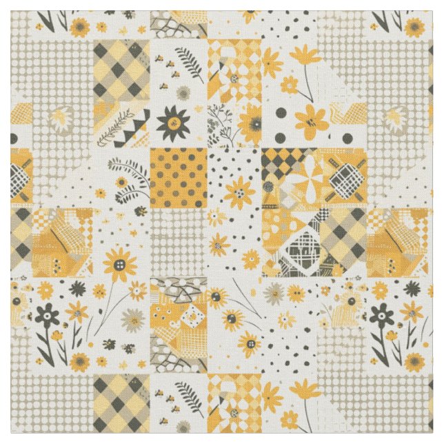 Pastel Yellow Patchwork Vintage Quilt Fabric (Close Up)