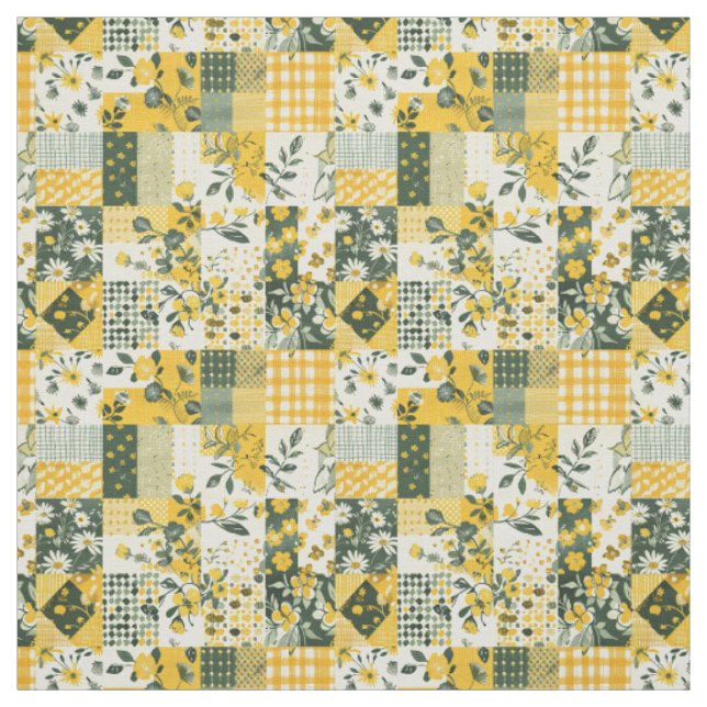Pastel Yellow Patchwork Vintage Quilt Fabric (Swatch)