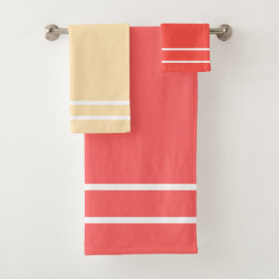 Pastel Yellow Peach Summer Fruit Geometric Pattern Bath Towel Set