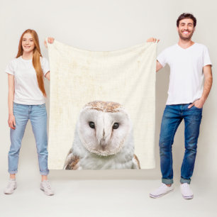 Pastel Yellow Peekaboo Barn Owl Minimalist Nursery Fleece Blanket