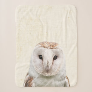 Pastel Yellow Peekaboo Barn Owl Minimalist Nursery Sherpa Blanket
