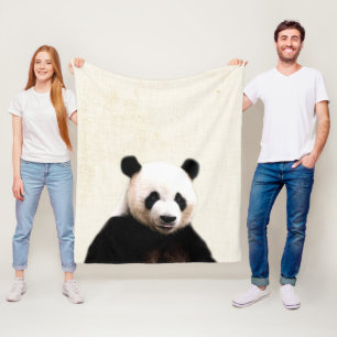 Pastel Yellow Peekaboo Panda Minimalist Nursery Fleece Blanket