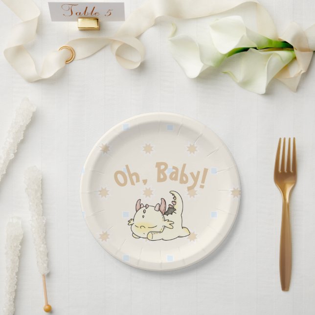 Pastel yellow pink baby dragon  paper plate (Wedding)