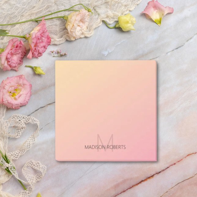 Pastel Yellow Pink Gradient Monogram Post-it Notes (Creator Uploaded)