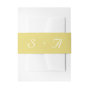 Pastel Yellow Plain Modern Monogram Wedding Invitation Belly Band