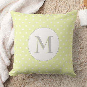 Pastel Yellow Polka dots Pattern with Monogram Cushion