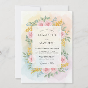 Pastel Yellow Ranunculus Eucalyptus Wedding Invitation