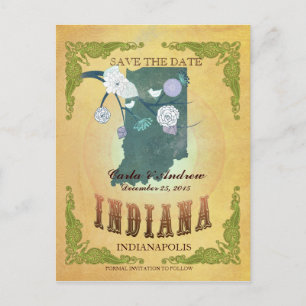 Pastel Yellow Save The Date -Map With Lovely Birds Announcement Postcard