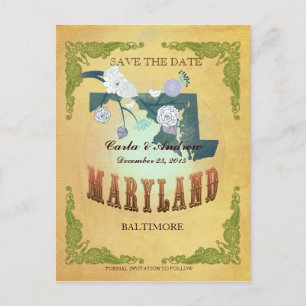 Pastel Yellow Save The Date -Map With Lovely Birds Announcement Postcard