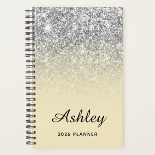 Pastel Yellow Silver Glitter Ombre Personalised Planner