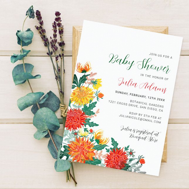 Pastel Yellow Spring Dahlia Florals Baby Shower Invitation (Creator Uploaded)