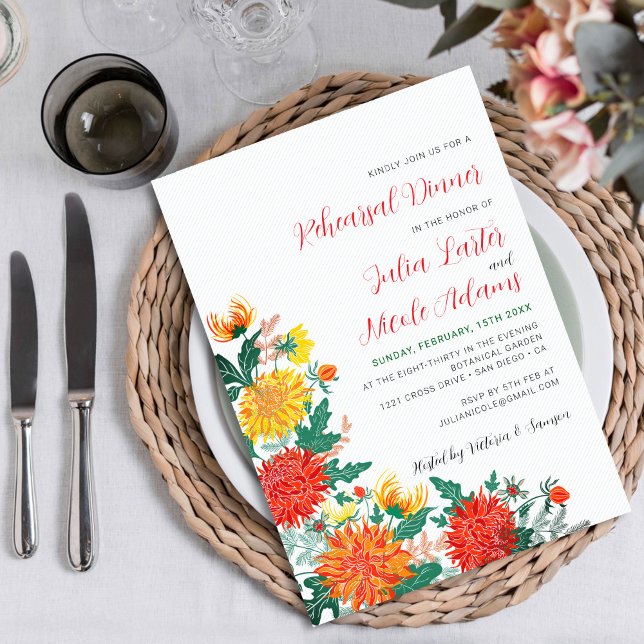 Pastel Yellow Spring Dahlia Rehearsal Dinner  Invitation (Creator Uploaded)