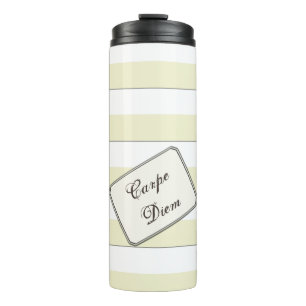 Pastel Yellow Stripes on any Colour any Text Thermal Tumbler