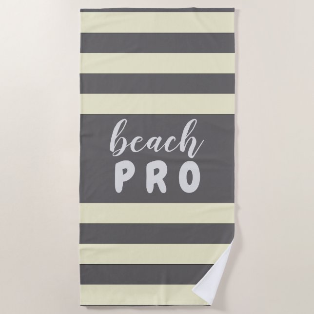Pastel Yellow Stripes with Custom Text Beach PRO Beach Towel (Front)