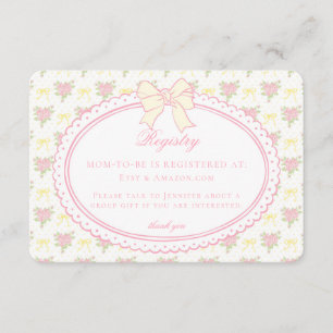 Pastel Yellow Vintage Fancy Floral Baby Registry Enclosure Card
