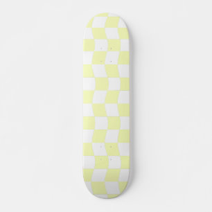 Pastel Yellow White Geometric Chequered Pattern Skateboard