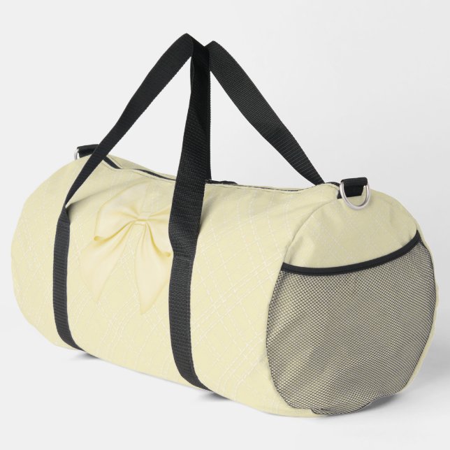 PASTEL YELLOW & WHITE PLAID PATTERN WITH BOW DUFFLE BAG (Right Corner)